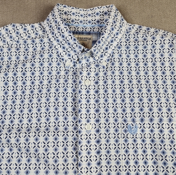 Panhandle Flip Cuff Blue White Aztec Arrow Long Sleeve Button Down Shirt Medium - Picture 12 of 16